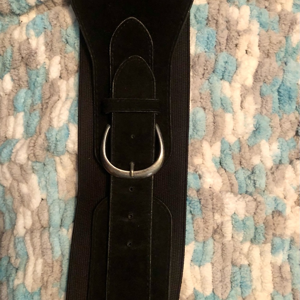 Fashion Bug Black Wide Elastic Belt with Silver Buckle